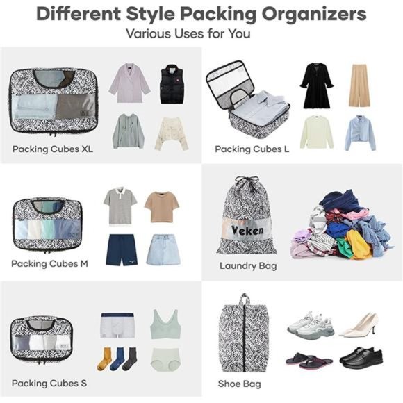 6 Pc Set Packing Cubes Luggage Packing Organizers for Travel Accessories - Picture 5 of 6